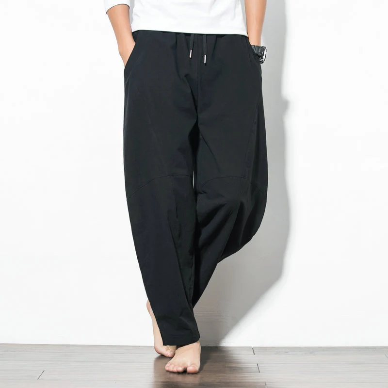 Herren Extraweite Drapierte Harem-Loungehose mit tiefem Schritt, Tunnelzug und Knieabnähern Nord Taschen