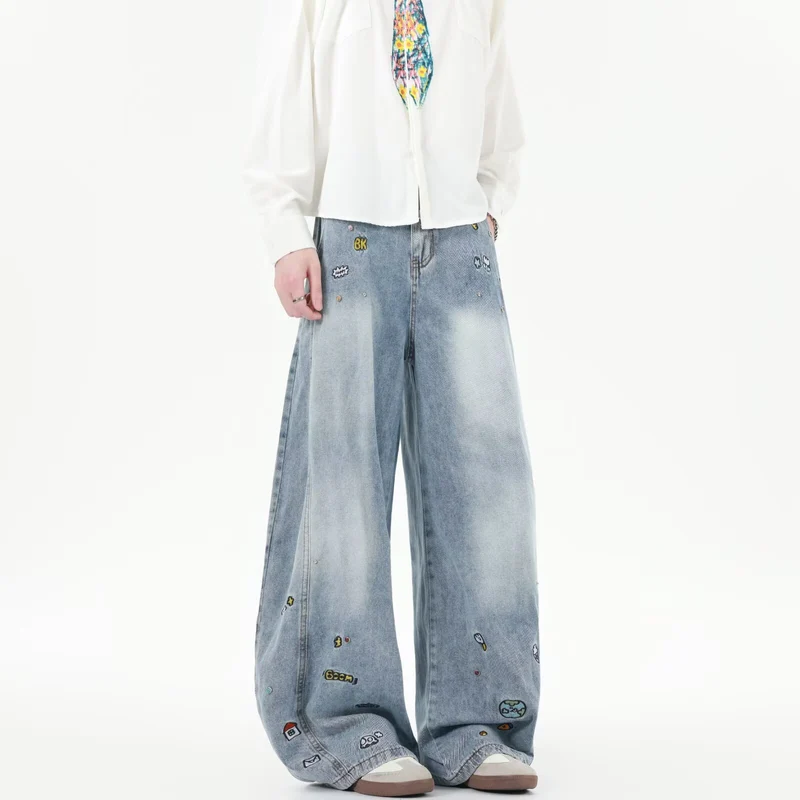 Herren Extraweite Baggy-Jeans mit verspielten Stickereien und weitem Bein Nord Taschen