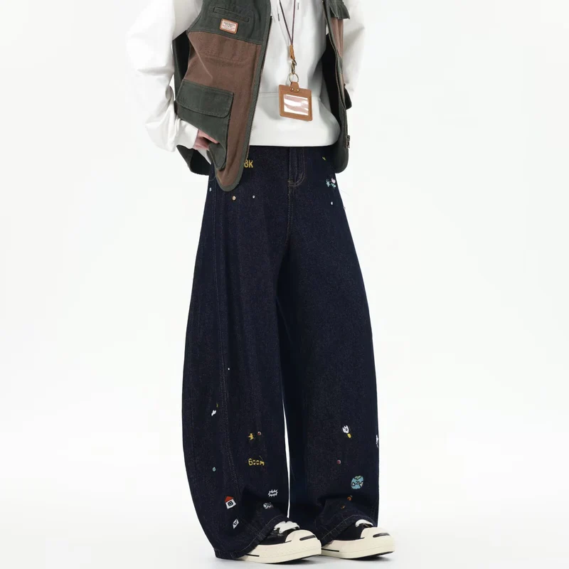 Herren Extraweite Baggy-Jeans mit verspielten Stickereien und weitem Bein Nord Taschen