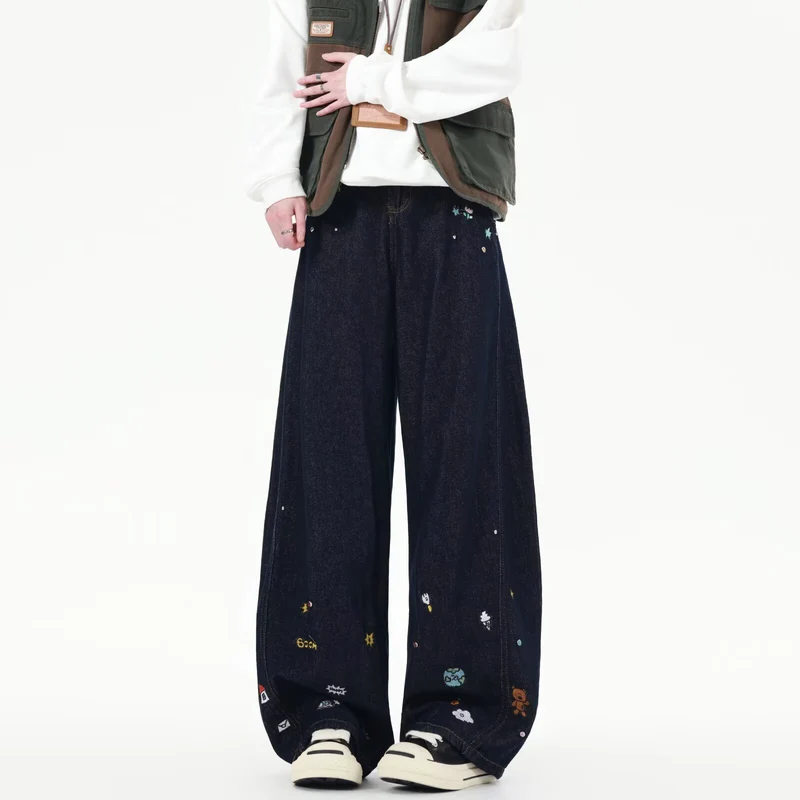 Herren Extraweite Baggy-Jeans mit verspielten Stickereien und weitem Bein Nord Taschen
