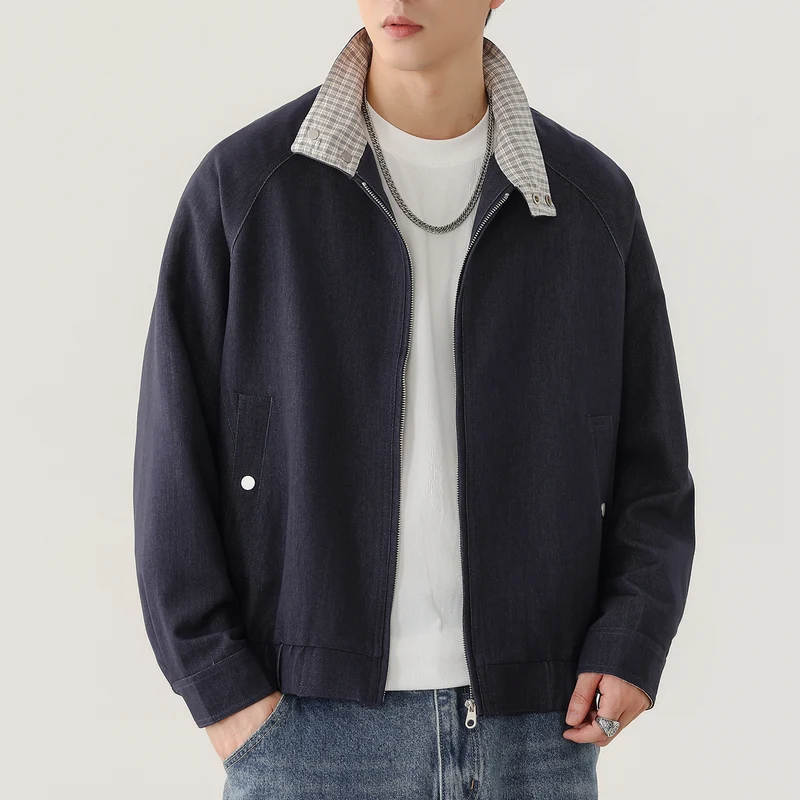 Herren Harringtonjacke mit Kontrastkragen, Raglanärmeln und Frontreißverschluss Nord Taschen