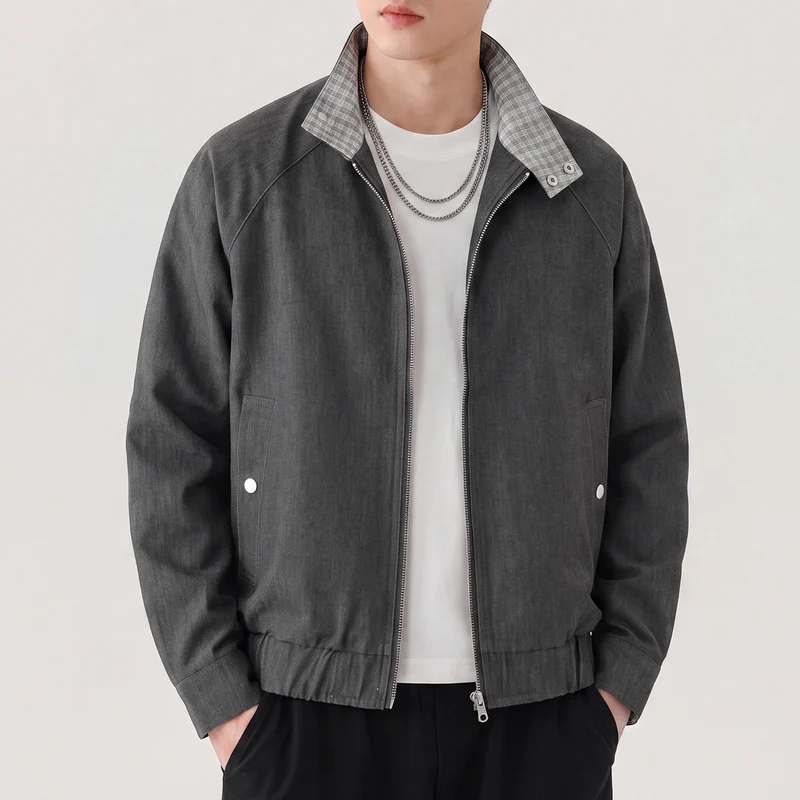 Herren Harringtonjacke mit Kontrastkragen, Raglanärmeln und Frontreißverschluss Nord Taschen
