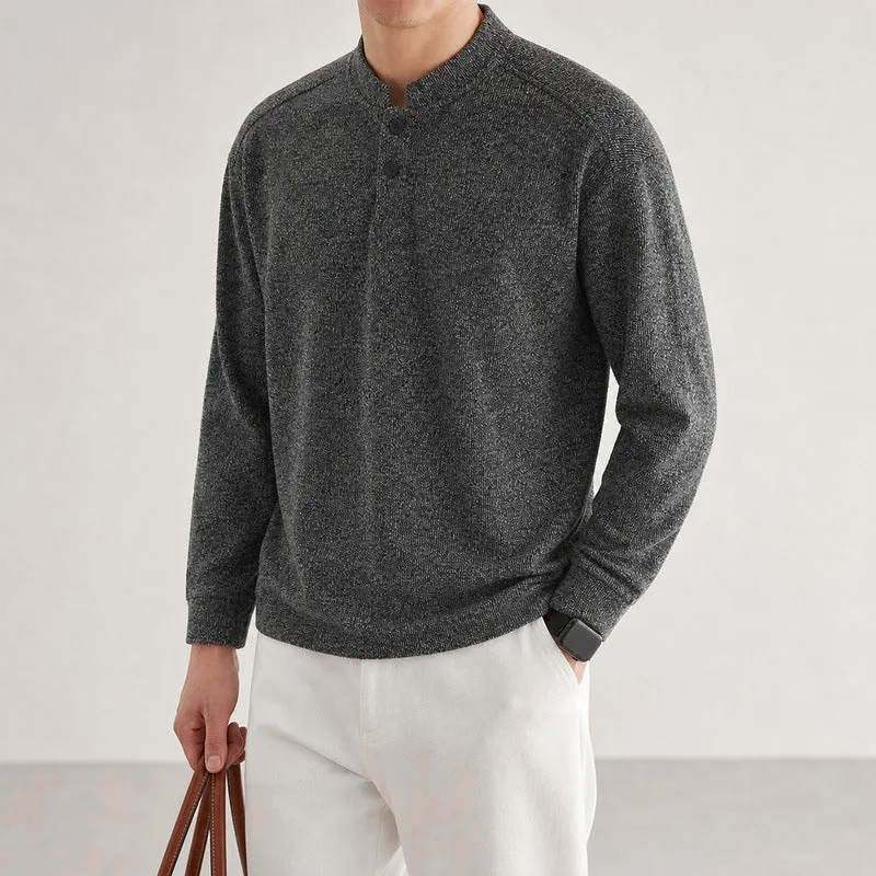 Herren Feinstrick-Henleypullover mit Knopfleiste und Rippbündchen Nord Taschen