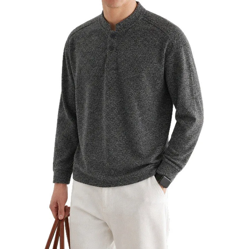 Herren Feinstrick-Henleypullover mit Knopfleiste und Rippbündchen Nord Taschen