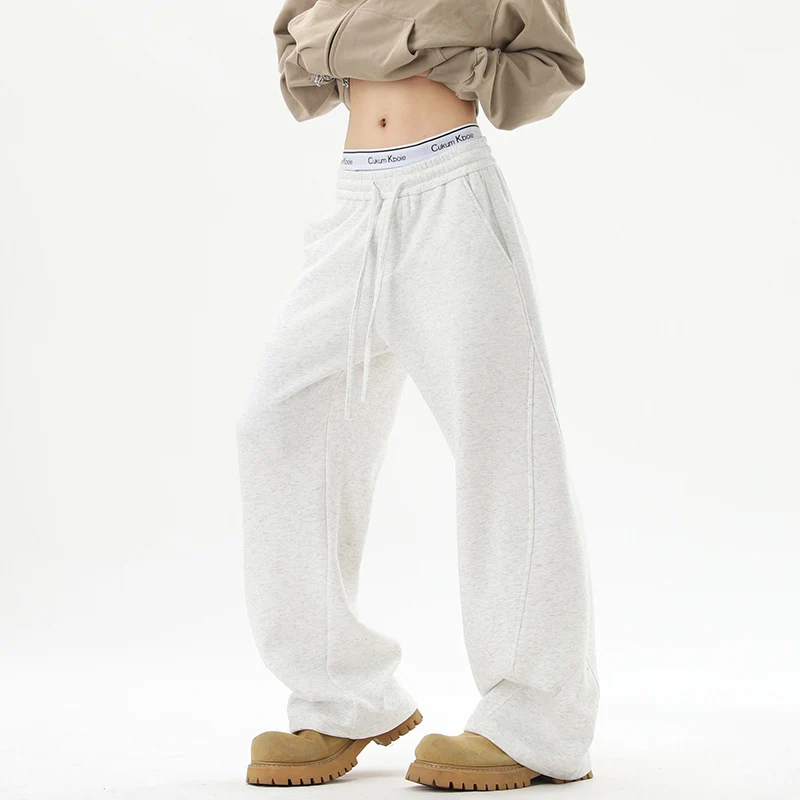 Damen Weite Loungehose mit hoher Taille aus Fleece, Tunnelzug und Seitentaschen Nord Taschen