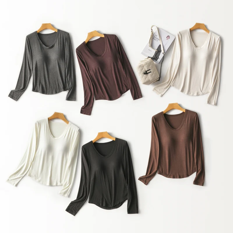 Damen Figurschmeichelndes Langarmshirt mit tiefem V-Ausschnitt Nord Taschen
