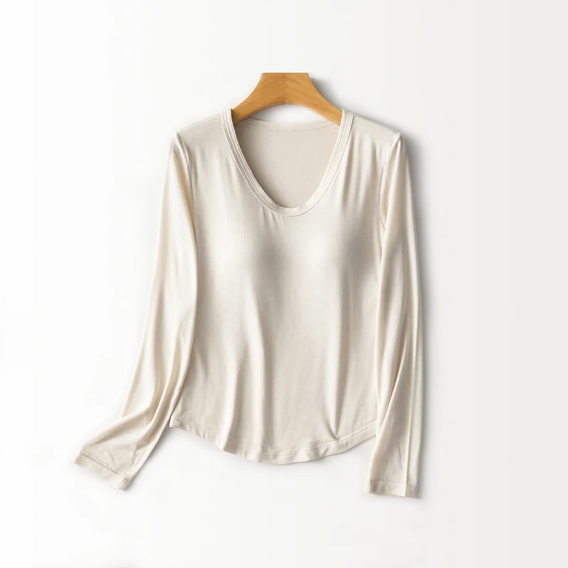 Damen Figurschmeichelndes Langarmshirt mit tiefem V-Ausschnitt Nord Taschen