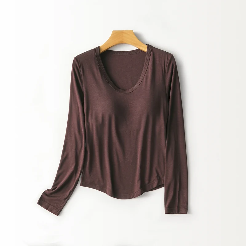 Damen Figurschmeichelndes Langarmshirt mit tiefem V-Ausschnitt Nord Taschen