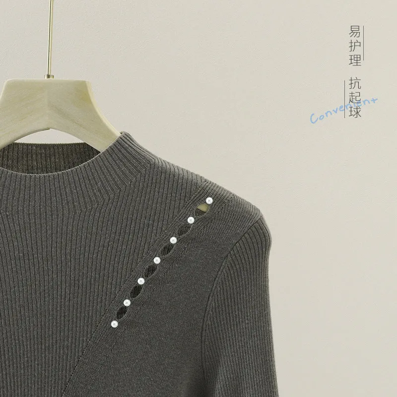 Damen Feinstrick-Pullover mit Perlenbesatz und Zierlochkante Nord Taschen
