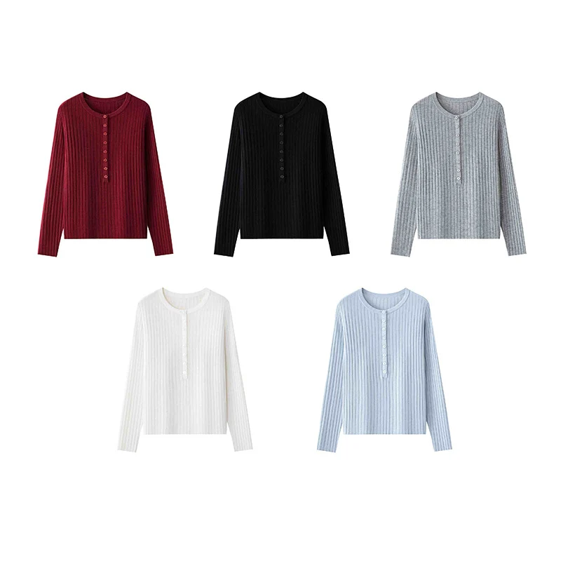 Damen Feinstrick-Pullover mit Henley-Knopfleiste und Rippenstruktur Nord Taschen