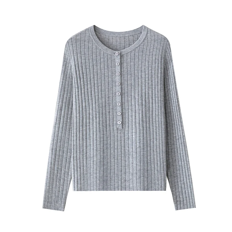 Damen Feinstrick-Pullover mit Henley-Knopfleiste und Rippenstruktur Nord Taschen