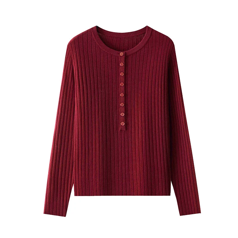 Damen Feinstrick-Pullover mit Henley-Knopfleiste und Rippenstruktur Nord Taschen