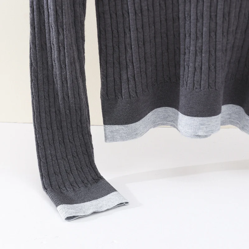 Damen Feinstrick-Polo-Pullover mit Rippstruktur, Stehkragen und Knopfleiste Nord Taschen