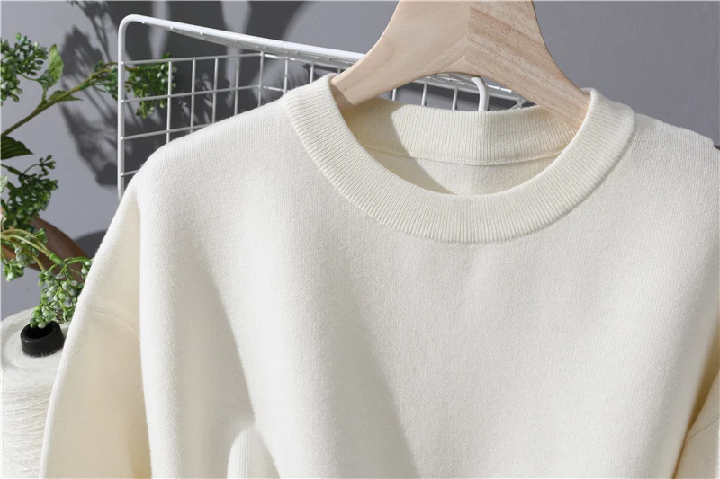 Damen Leichter Baumwoll-Mix Rundhals-Pullover mit minimalistischem Schnitt Nord Taschen