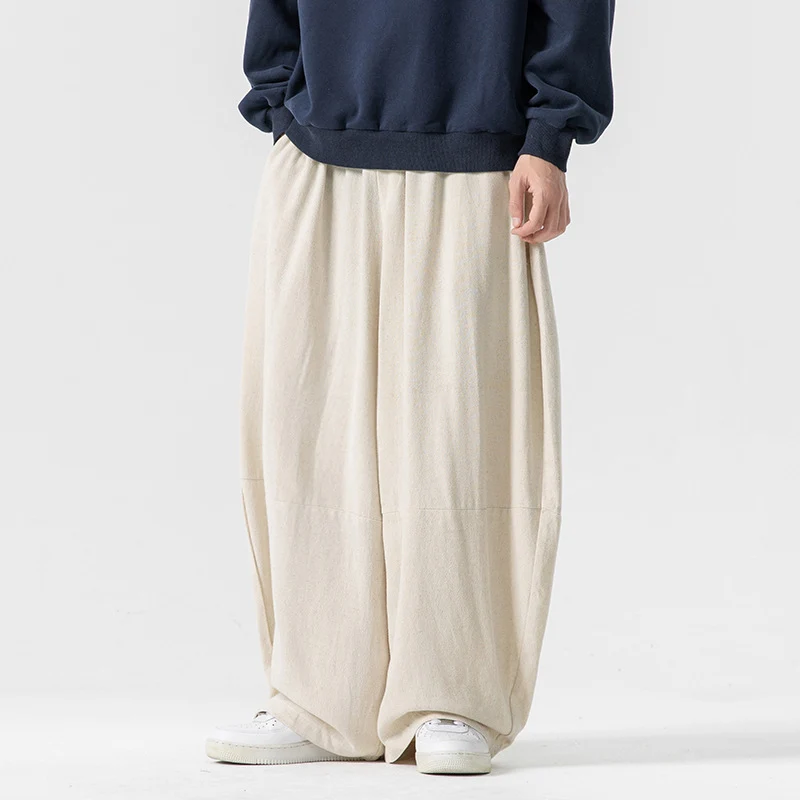 Herren Extraweit geschnittene Ballon-Loungehose mit elastischem Bund, tiefem Schritt und soften Baumwollmix Nord Taschen