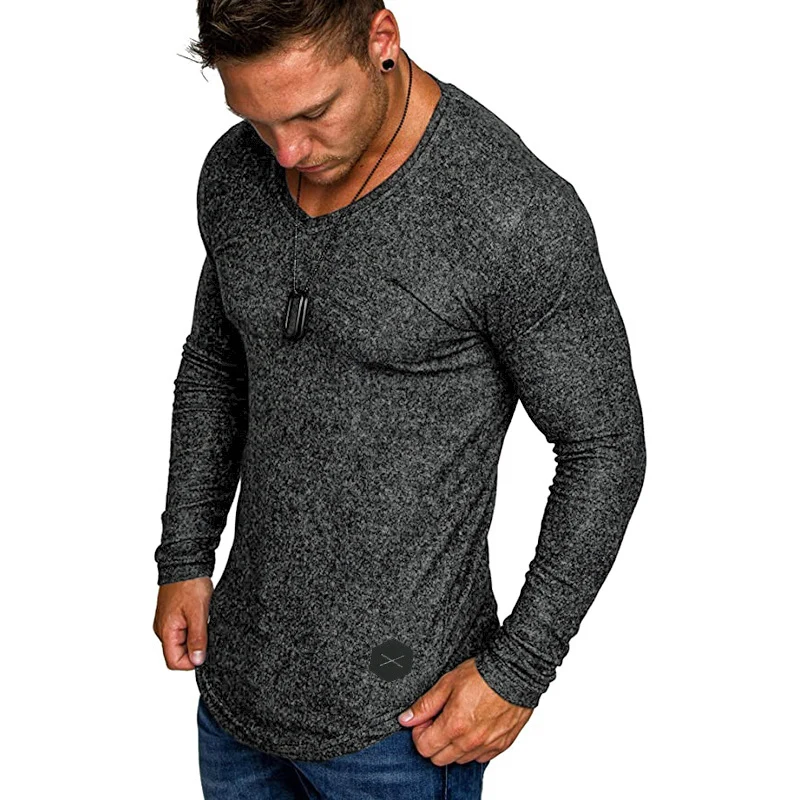 Herren Enganliegendes Langarmshirt mit tiefem V-Ausschnitt, elastischem Baumwollmix und abgerundetem Saum Nord Taschen