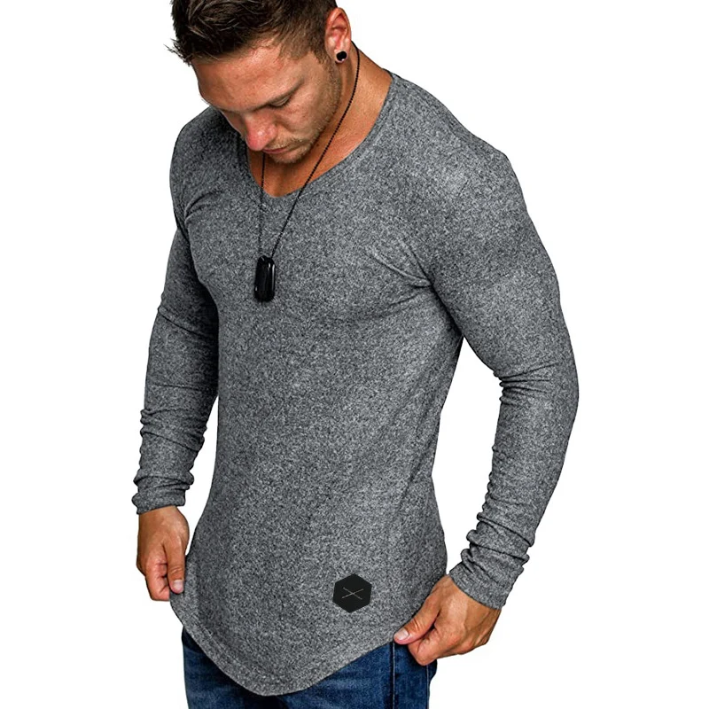 Herren Enganliegendes Langarmshirt mit tiefem V-Ausschnitt, elastischem Baumwollmix und abgerundetem Saum Nord Taschen