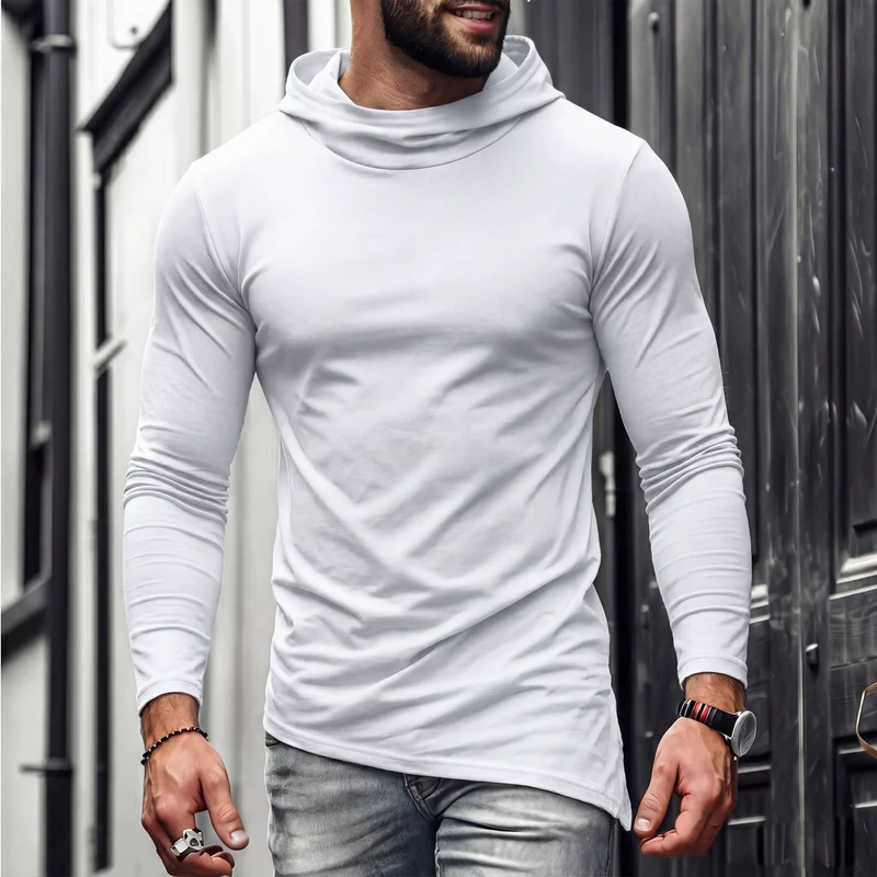 Herren Enganliegendes Langarmshirt mit hohem Schlauchkragen und asymmetrischem Saum Nord Taschen