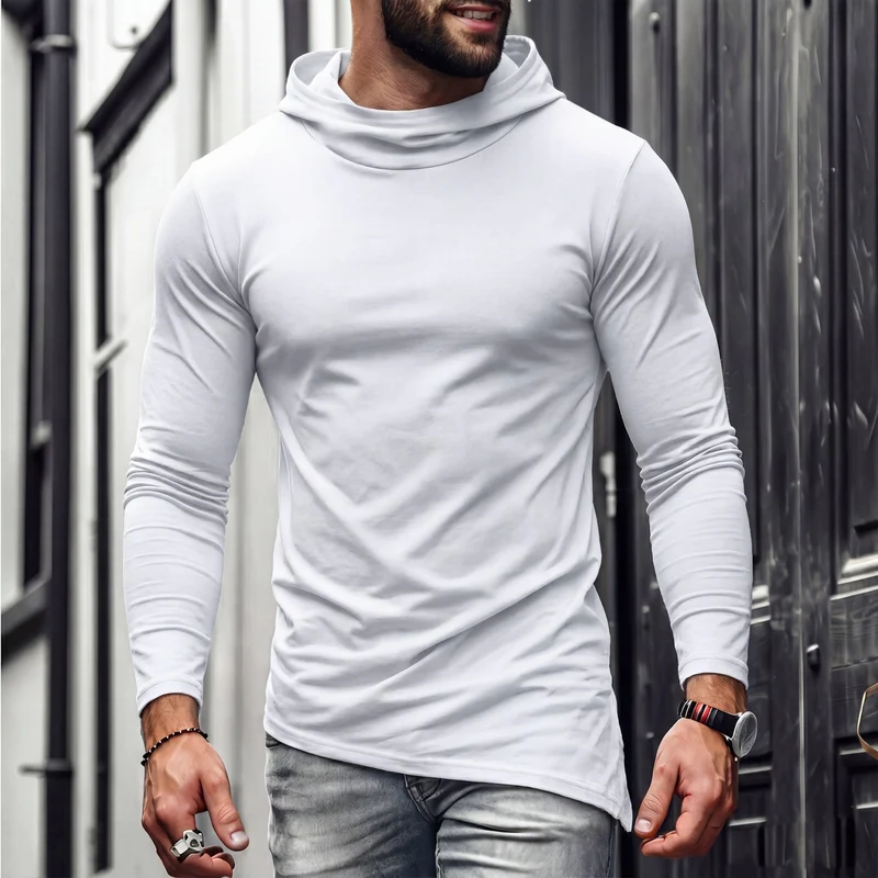 Herren Enganliegendes Langarmshirt mit hohem Schlauchkragen und asymmetrischem Saum Nord Taschen