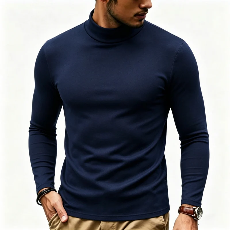 Herren Enganliegender Rollkragenpullover in Slim-Fit aus Baumwoll-Elasthan Nord Taschen
