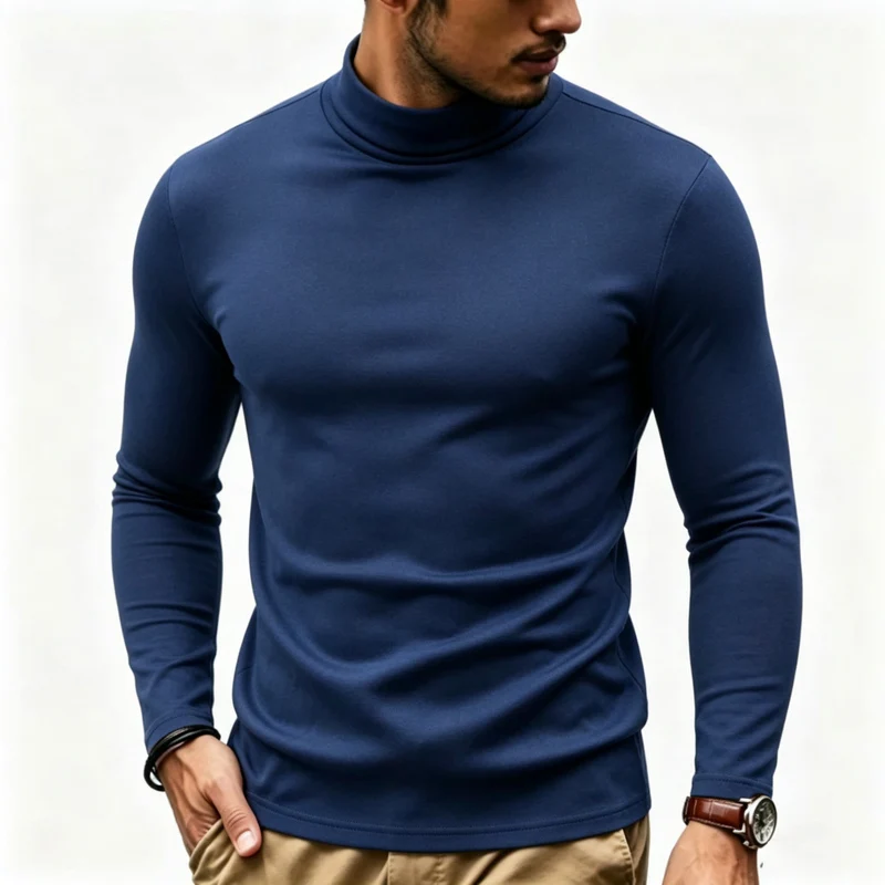 Herren Enganliegender Rollkragenpullover in Slim-Fit aus Baumwoll-Elasthan Nord Taschen