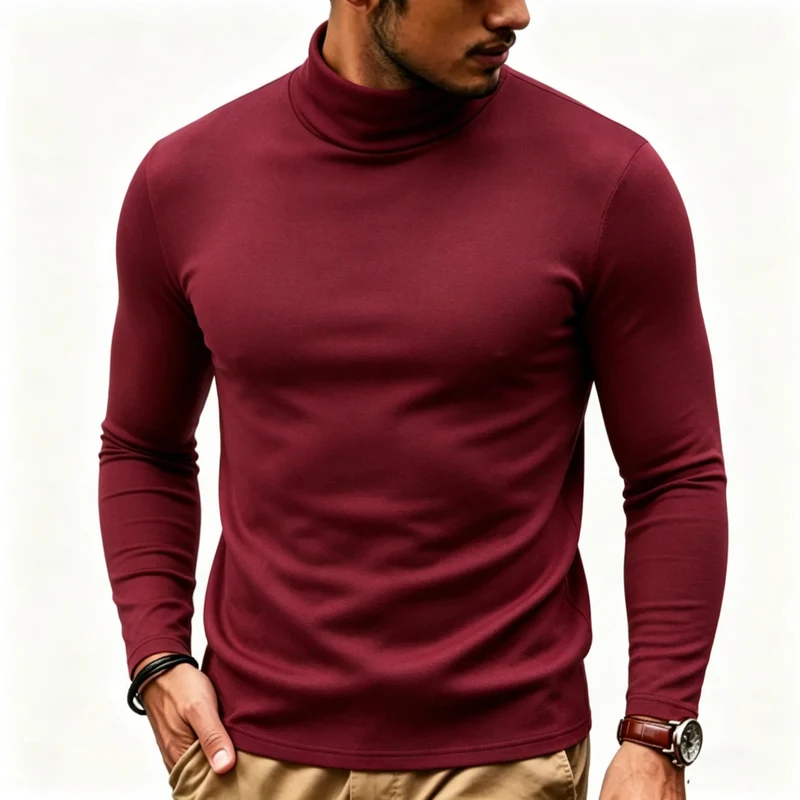 Herren Enganliegender Rollkragenpullover in Slim-Fit aus Baumwoll-Elasthan Nord Taschen