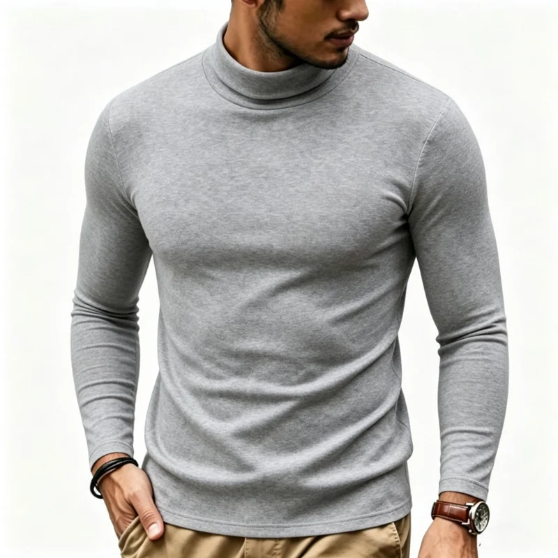 Herren Enganliegender Rollkragenpullover in Slim-Fit aus Baumwoll-Elasthan Nord Taschen