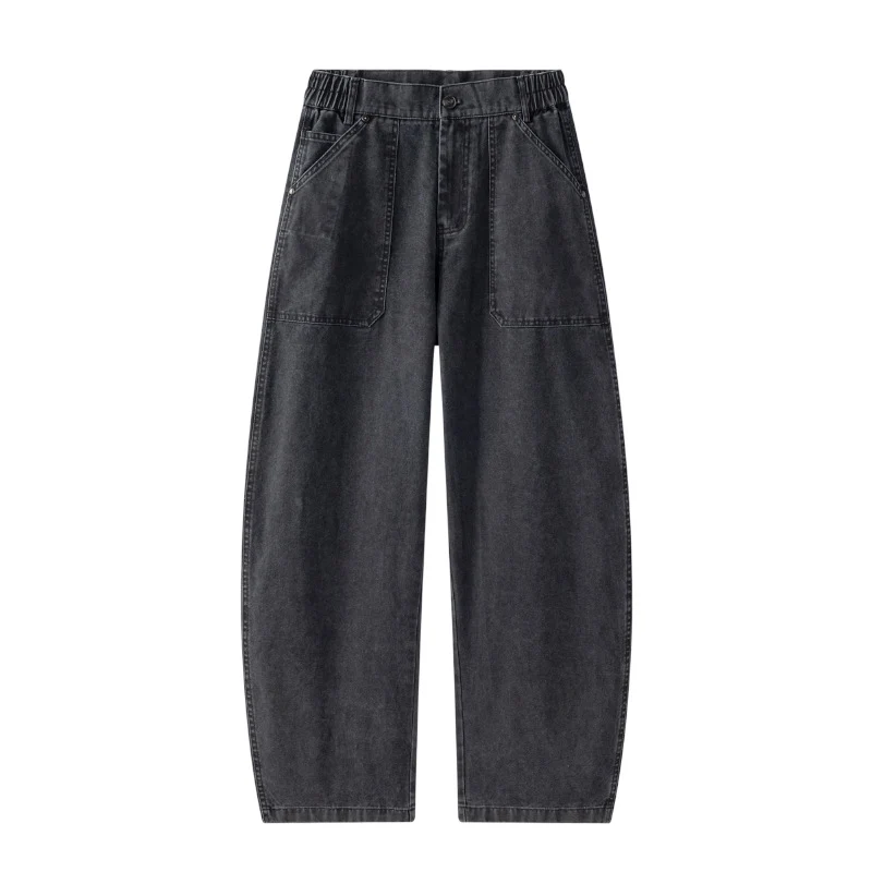 Damen Weite Utility-Jeanshose mit hoher Taille und großen aufgesetzten Taschen Nord Taschen