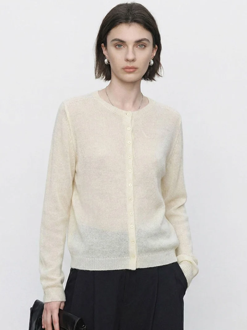Damen Feinstrick-Cardigan mit Rundhals und durchgehender Knopfleiste Nord Taschen