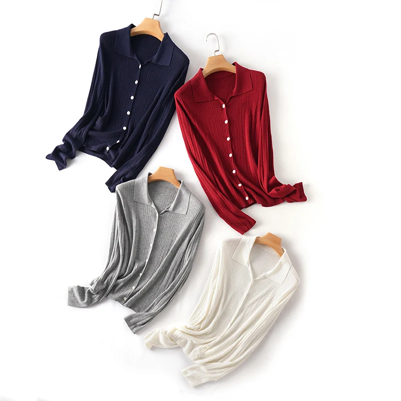 Damen Feinstrick-Cardigan mit Rippenstruktur, Knopfleiste und Polokragen Nord Taschen