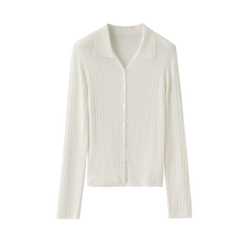 Damen Feinstrick-Cardigan mit Rippenstruktur, Knopfleiste und Polokragen Nord Taschen