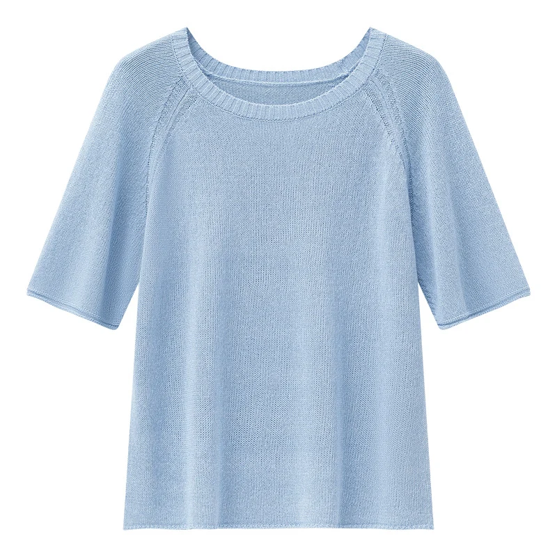 Damen Feines Strickshirt mit halblangen Ärmeln und Rundhalsausschnitt Nord Taschen