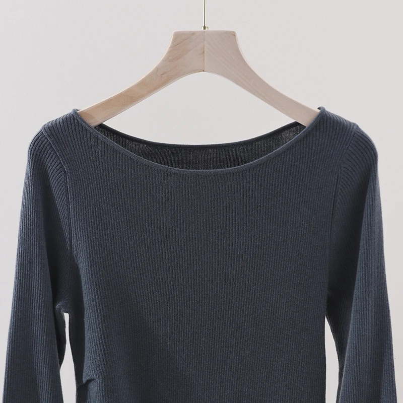 Damen Feines Rippenstrick-Longsleeve mit weitem U-Boot-Ausschnitt & seitlicher Raffung Nord Taschen