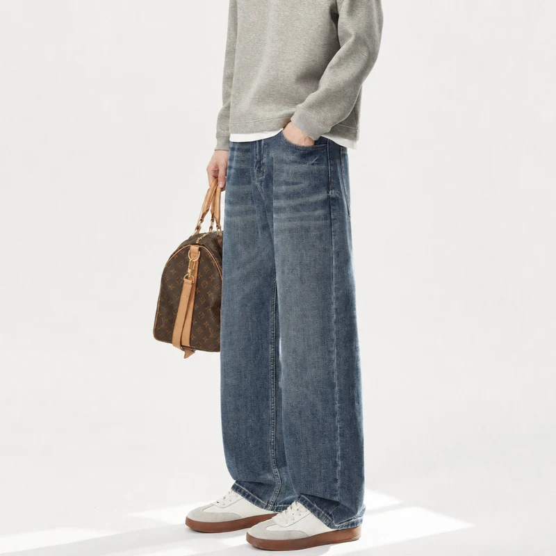 Damen Hochbund-Jeans mit weitem Bein und Vintage-Waschung Nord Taschen
