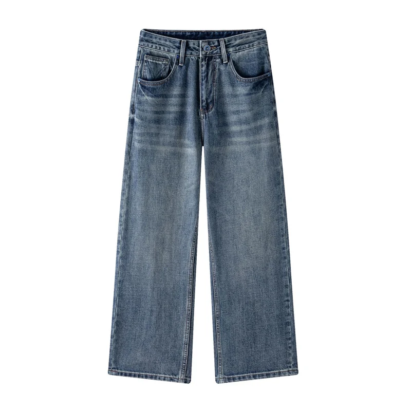 Damen Hochbund-Jeans mit weitem Bein und Vintage-Waschung Nord Taschen