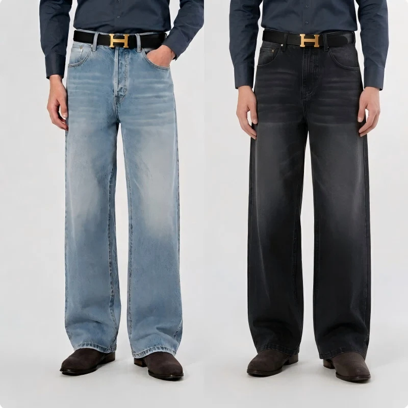 Damen High-Waist Weitbein-Jeans aus Denim mit Vintage-Waschung Nord Taschen