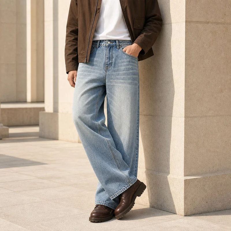 Damen High-Waist Weitbein-Jeans aus Denim mit Vintage-Waschung Nord Taschen