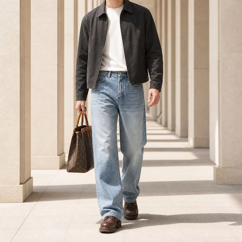 Damen High-Waist Weitbein-Jeans aus Denim mit Vintage-Waschung Nord Taschen