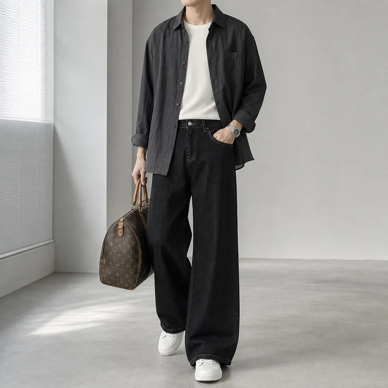 Damen High-Waist Culotte-Jeans aus Denim mit weitem Bein Nord Taschen