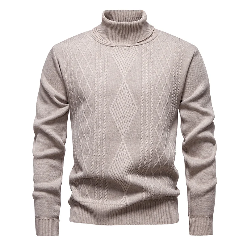 Herren Feinstrick-Rollkragenpullover mit Zopfmuster und schmaler Passform Nord Taschen