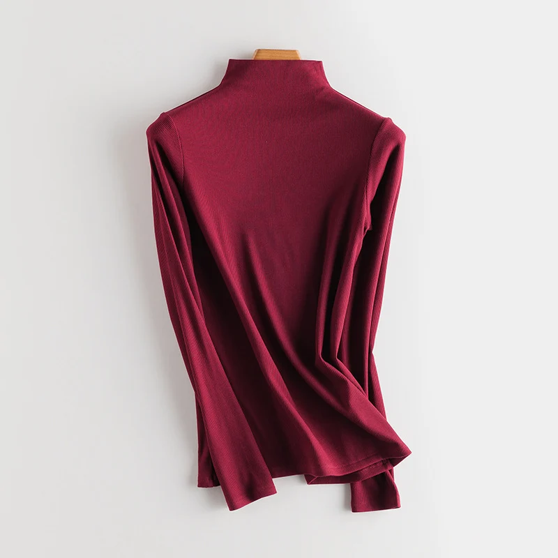 Damen Feines Ripp-Langarmshirt mit Rollkragen und Volantkanten Nord Taschen