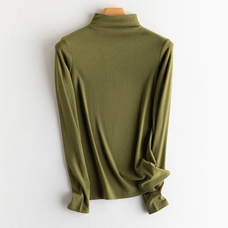 Damen Feines Ripp-Langarmshirt mit Rollkragen und Volantkanten Nord Taschen