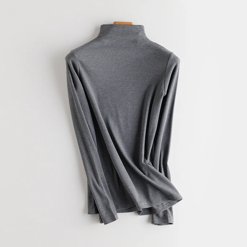 Damen Feines Ripp-Langarmshirt mit Rollkragen und Volantkanten Nord Taschen