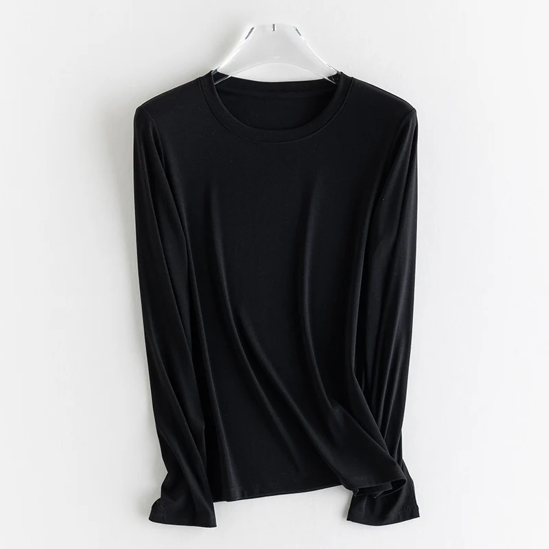 Damen Feines Longsleeve aus elastischem Modal-Jersey mit Rundhalsausschnitt und figurumspielendem Fall Nord Taschen