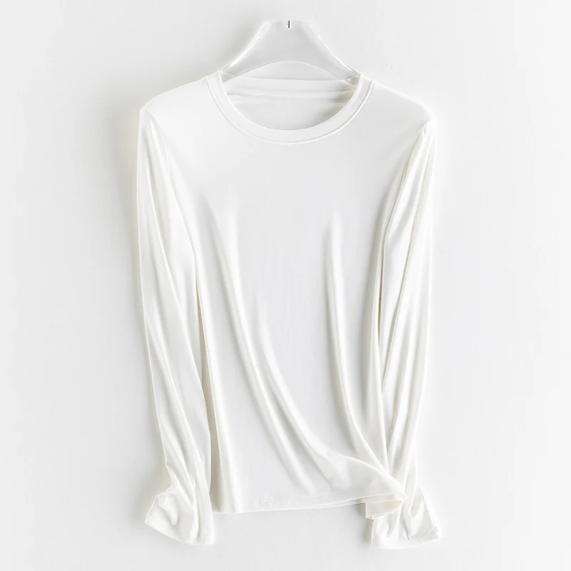 Damen Feines Longsleeve aus elastischem Modal-Jersey mit Rundhalsausschnitt und figurumspielendem Fall Nord Taschen