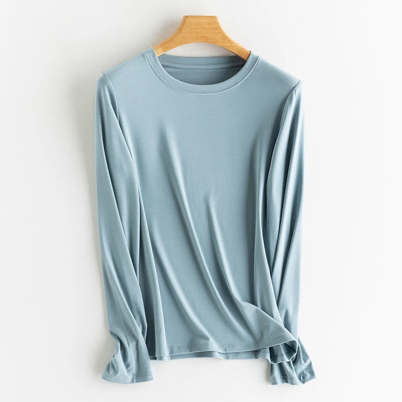 Damen Feines Longsleeve aus elastischem Modal-Jersey mit Rundhalsausschnitt und figurumspielendem Fall Nord Taschen
