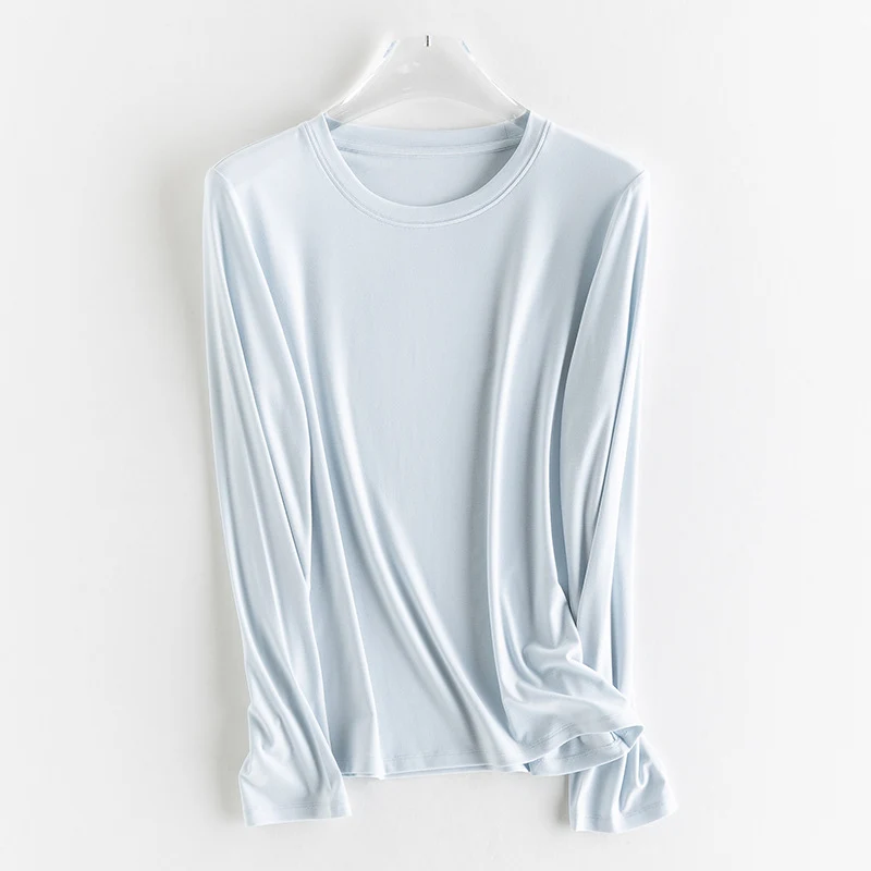Damen Feines Longsleeve aus elastischem Modal-Jersey mit Rundhalsausschnitt und figurumspielendem Fall Nord Taschen