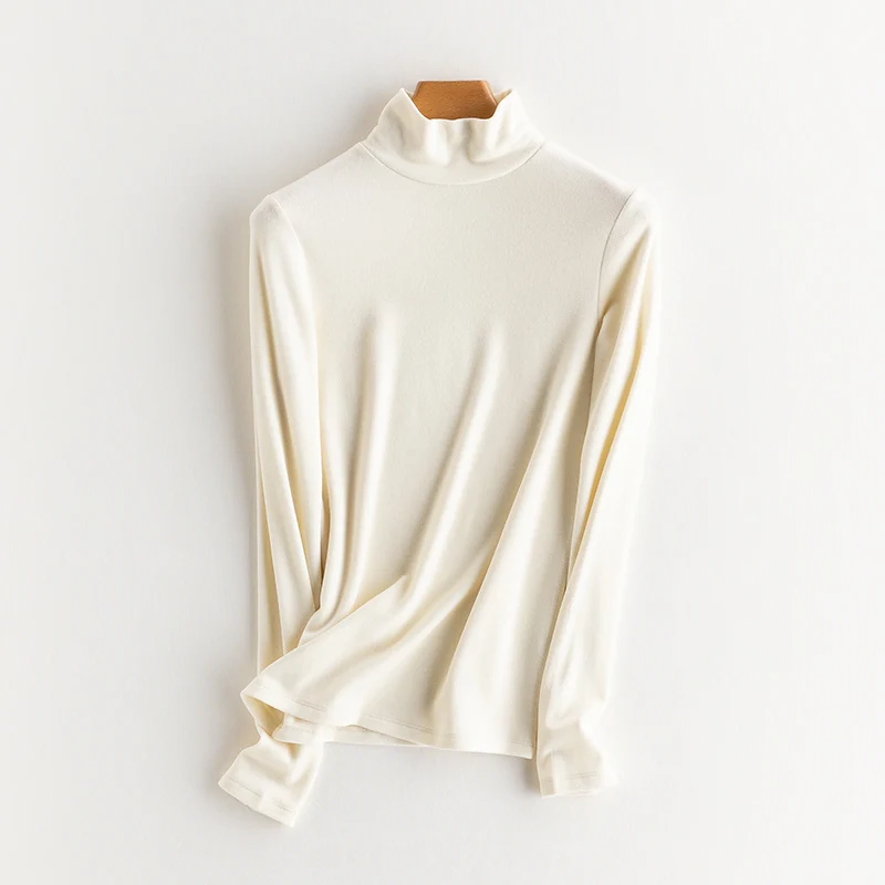Damen Feines Langarmshirt mit Stehkragen aus Stretch‑Jersey, figurnahe Silhouette Nord Taschen