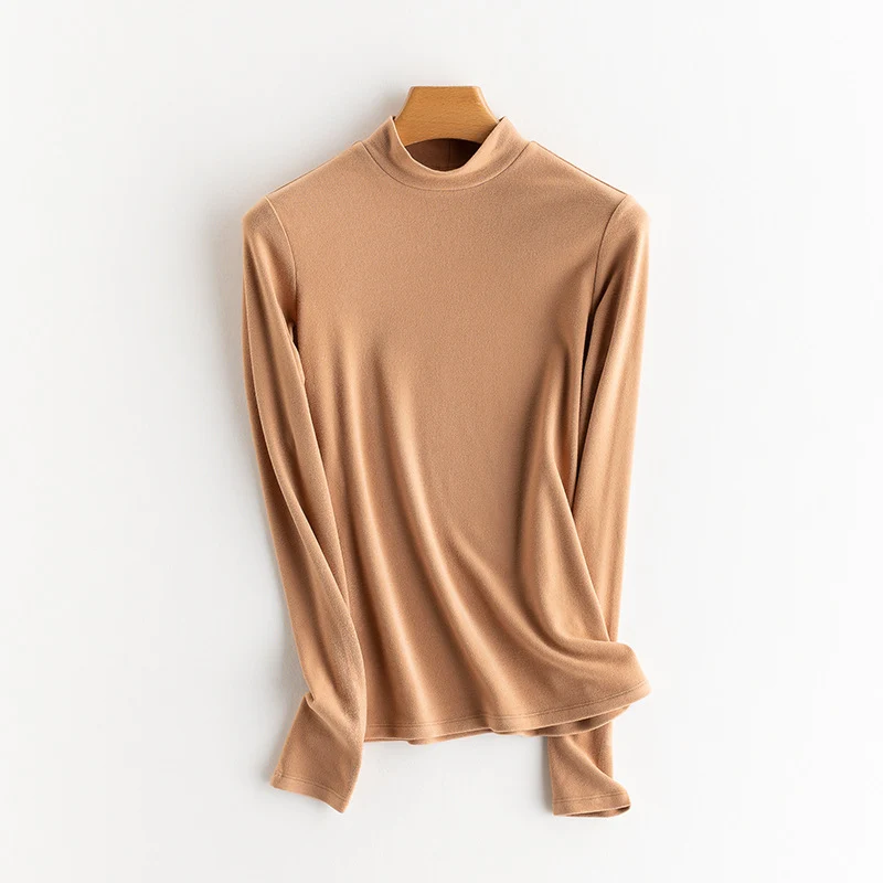 Damen Feines Langarmshirt mit Stehkragen aus Stretch‑Jersey, figurnahe Silhouette Nord Taschen