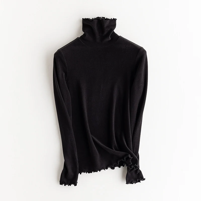 Damen Feines Langarmshirt mit Stehkragen aus Stretch‑Jersey, figurnahe Silhouette Nord Taschen